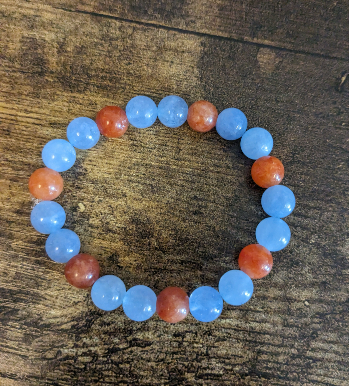 8MM Orange Carnelian Blue Aquarium Divine Natural Genuine Crystal Bracket Confidence Protection & Reiki Healing