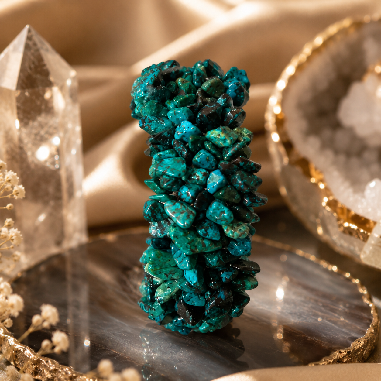 Natural Chrysocolla Chip Bracelet | Gem Show Find | Last One Available | Stretch Crystal Bracelet | Blue-Green Natural Stone Jewelry