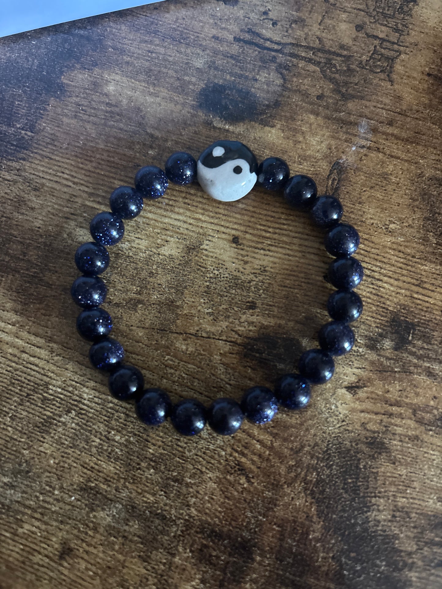 π Handmade Celestial Blue Goldstone Bracelet | Evil Eye Protection & Throat Chakra Healing