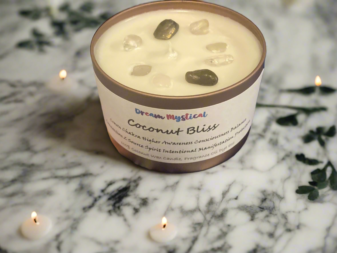 Coconut Bliss Intentional Candle Coconut Wax Crown Chakra Inspires Connects 2 Divine Consciousness Enlightment Protection
