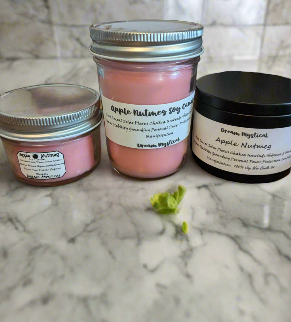 Apple Nutmeg Manifesting Candle Root/Solar Plexus Unwind Abdomen & Sexual Organs Protection Grounding Personal Power Infused w/ crystals
