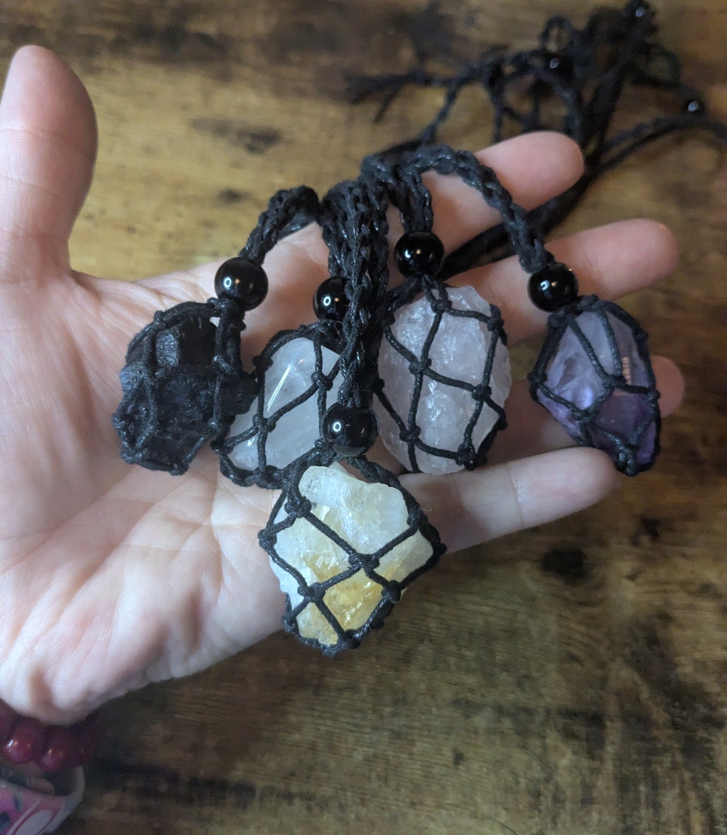 Light Alchemist Clear Quartz Reiki Infused Interchangeable adjustable crystal Macrame pouch necklace