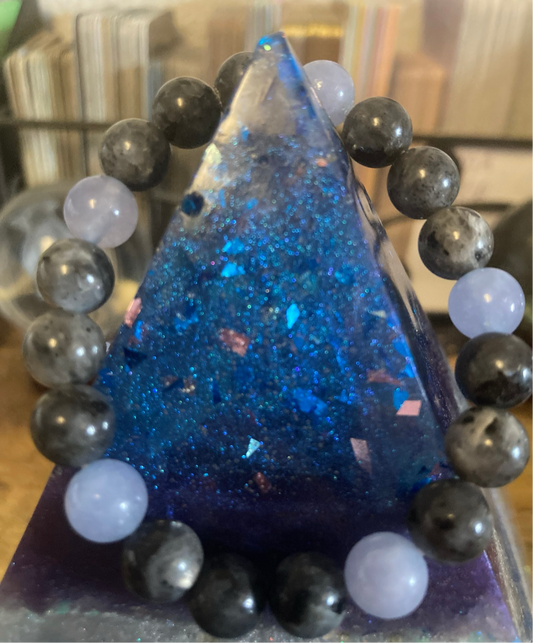 8MM Triple Goddess Blue Aquamarines Dark Grey Labradorite Divine Natural Healing Crystal Bracelet Reiki
