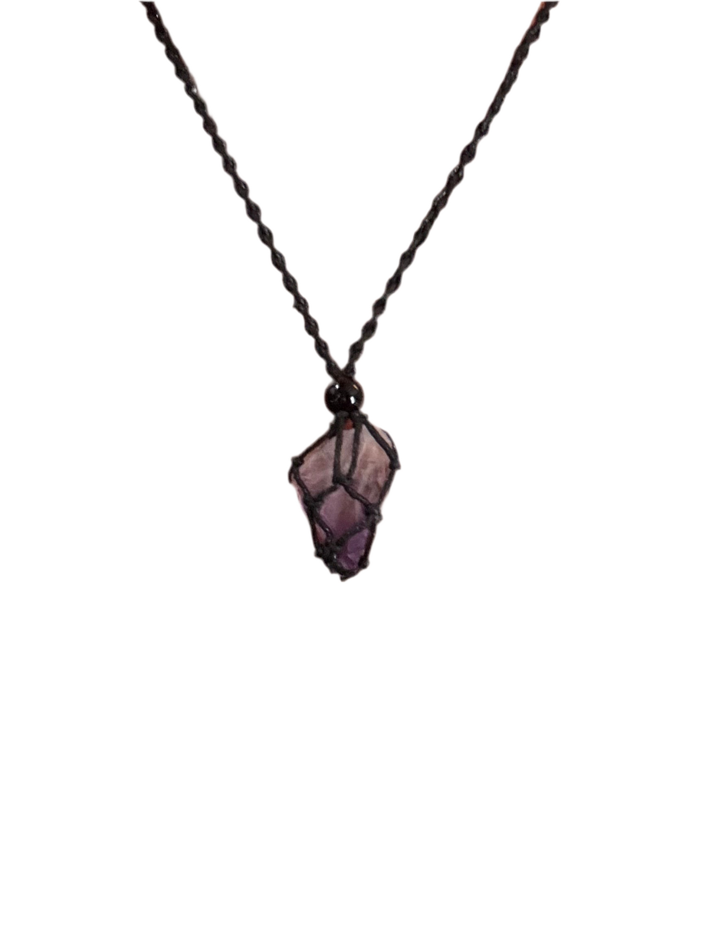 Violet Flame Amethyst Reiki Infused Interchangeable adjustable crystal Macrame pouch necklace