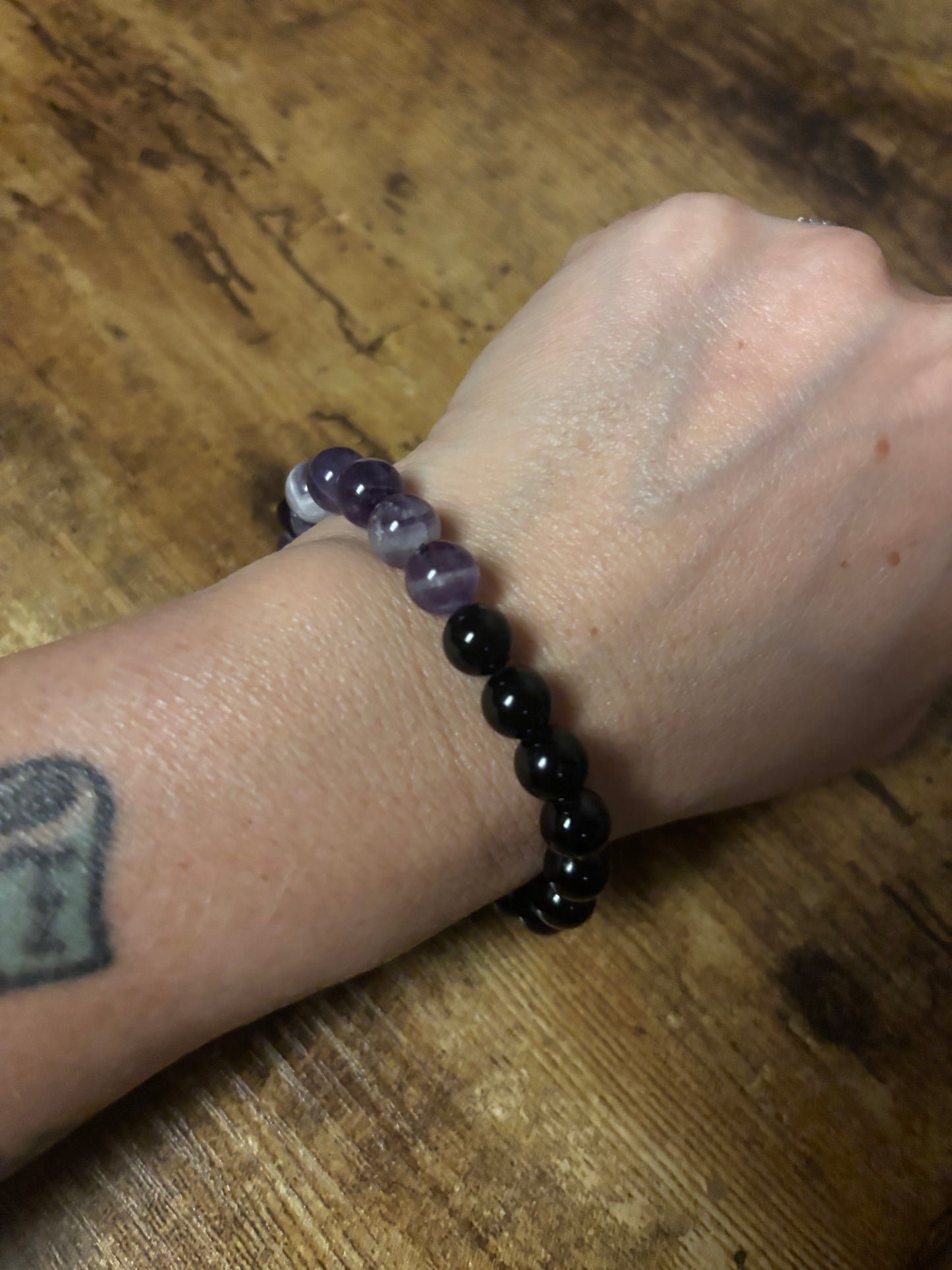 Shadowlight Guardian – Dog Tooth Amethyst & Black Tourmaline AAA Shielding & Clarity Bracelet