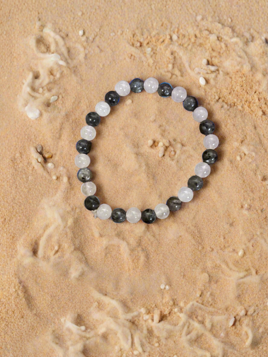 Mystic Love Shield Rose Quartz & Labradorite Bracelet | Love & Protection Crystal Jewelry | Heart Crown Throat & Third Eye Chakra Healing | 6mm 8mm Beads