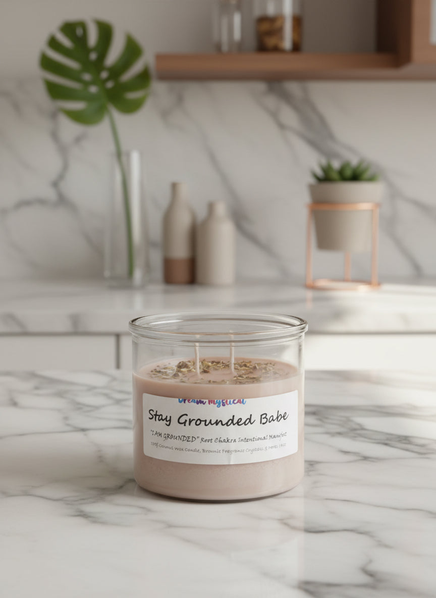 🌿 Stay Grounded Babe Brownie Scent– Root Chakra Intention Candle Coconut Wax for Protection, Stability & Calm