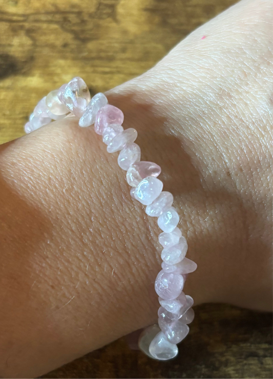 Aphrodite 4-10MM Madagascar Rose Quartz Chips Natural Genuine Healing Crystal Bracelet high-vibration, spiritual, and handmade