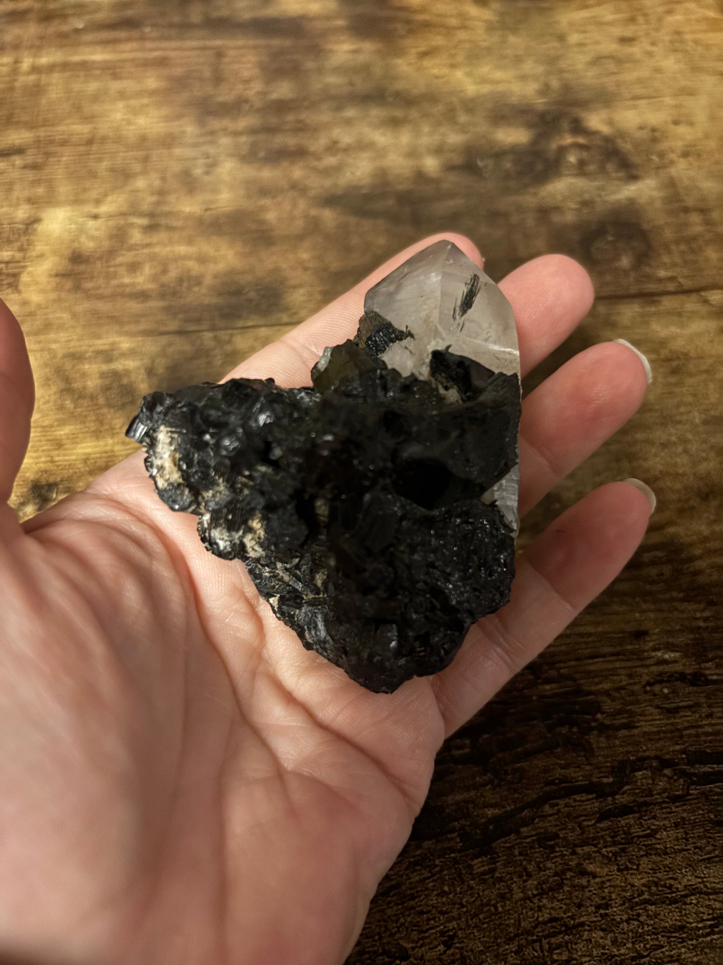 🖤Scared Shield One-of-a-Kind Black Tourmaline & Quartz Cluster | Protection Specimen | Grounding Crystal (142g)Collector•  EMF Protection • Grounding & Clarity Stone • Raw Healing Crystal