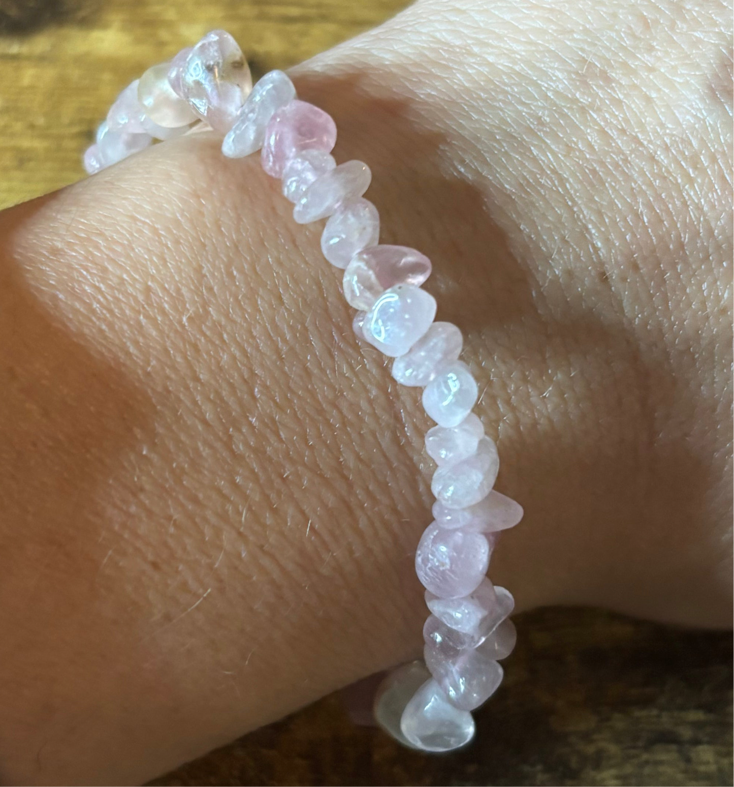 Aphrodite 4-10MM Madagascar Rose Quartz Chips Natural Genuine Healing Crystal Bracelet high-vibration, spiritual, and handmade