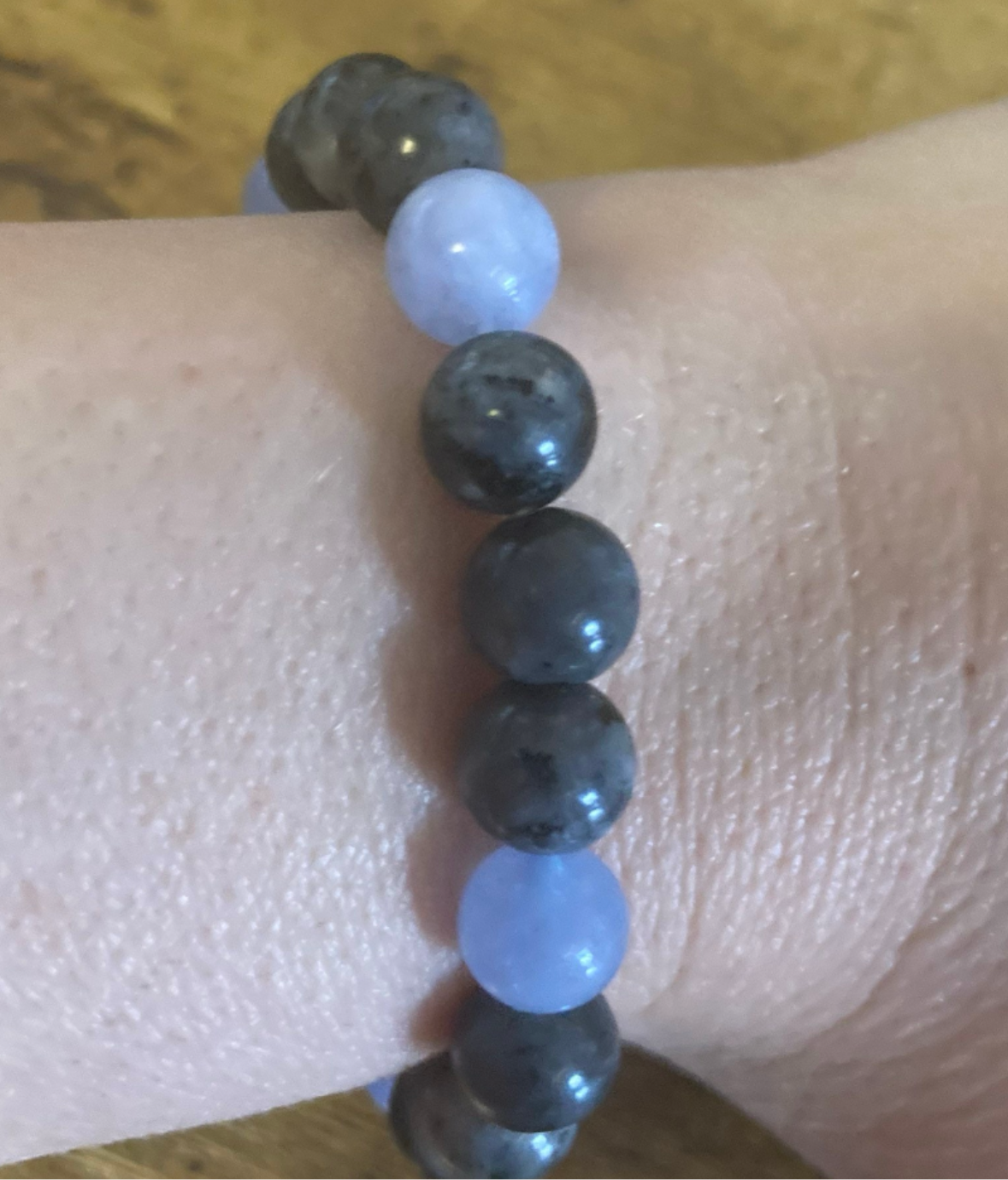 8MM Triple Goddess Blue Aquamarines Dark Grey Labradorite Divine Natural Healing Crystal Bracelet Reiki