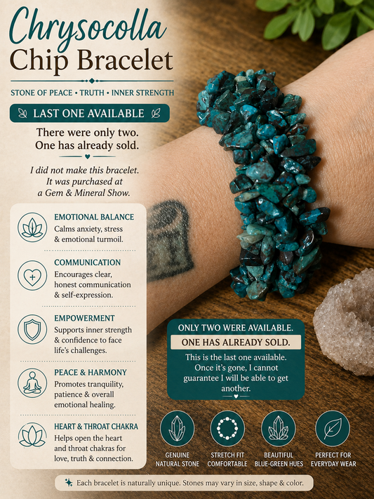 Natural Chrysocolla Chip Bracelet | Gem Show Find | Last One Available | Stretch Crystal Bracelet | Blue-Green Natural Stone Jewelry