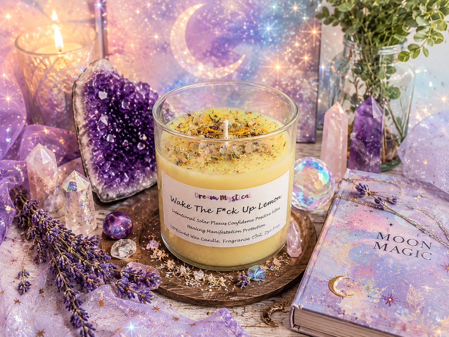 Wake The F*ck Up Lemon handmade Coconut wax Candle Soalar Plexus Confidence Positive Vibes Manifestation Intention Healing Protection