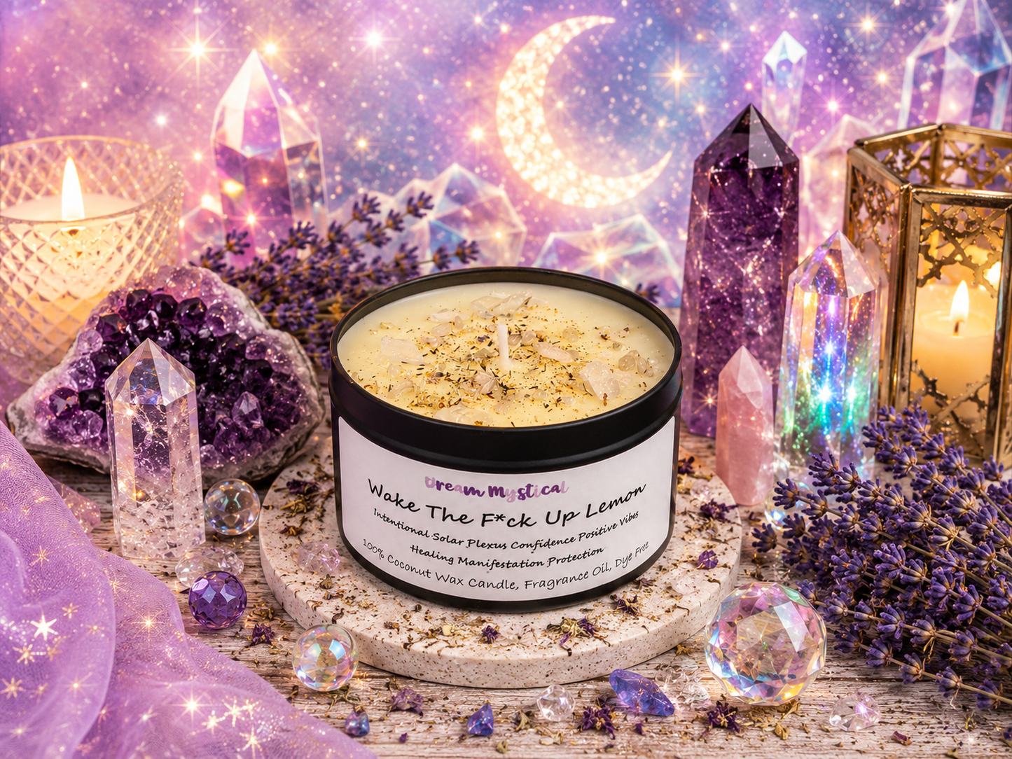 Wake The F*ck Up Lemon handmade Coconut wax Candle Soalar Plexus Confidence Positive Vibes Manifestation Intention Healing Protection