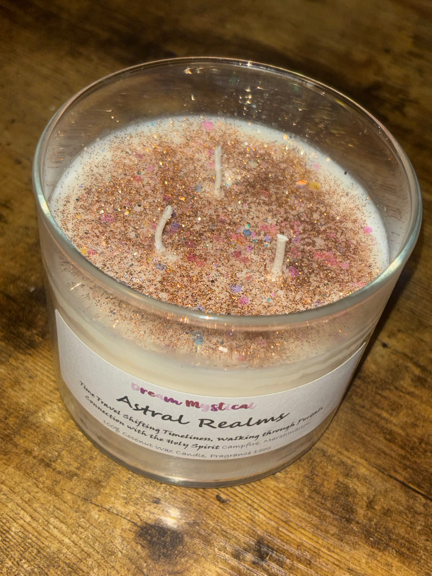 Astral Realms Campfire Marshmallow — Time Travel Shifting Timelines Walking through Portals Connection with the Holy Spirit Grounding Candle for Root & Heart Chakra Healing | Crystals + Herbs | Handmade Coconut Wax Candle