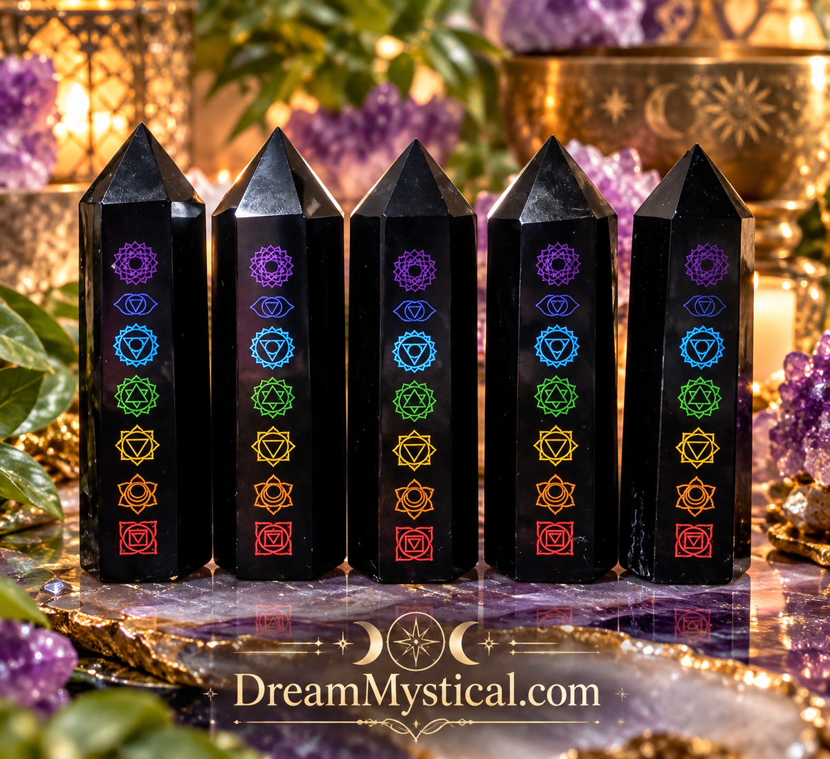🖤🌈 Black Obsidian 7 Chakra Tower | Protection • Grounding • Energy Balance