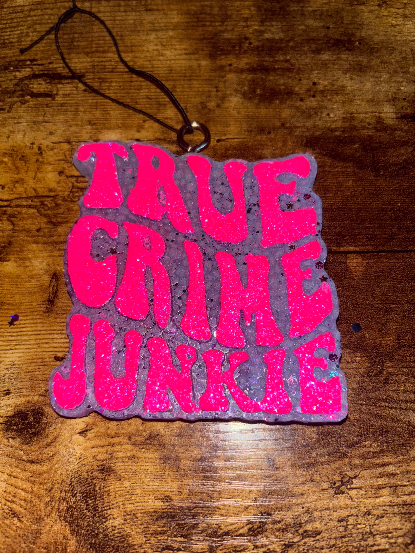 🔪 True Crime Junkie Glitter Air Freshie – Scented Car/Home Hanging Decor 🔍