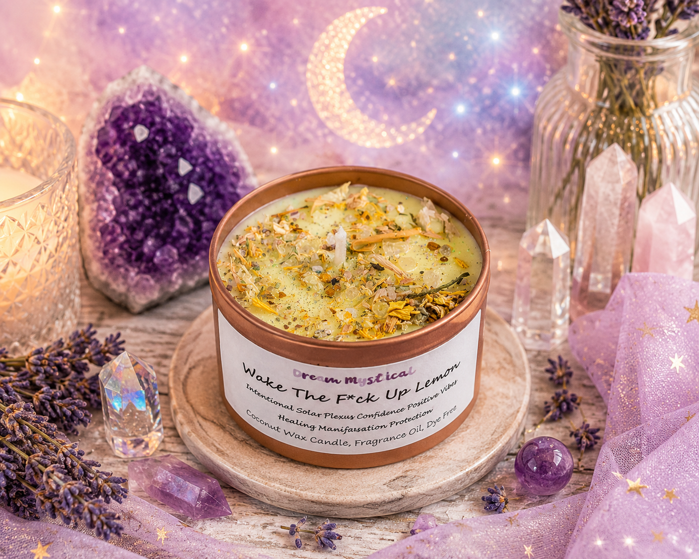 Wake The F*ck Up Lemon handmade Coconut wax Candle Soalar Plexus Confidence Positive Vibes Manifestation Intention Healing Protection