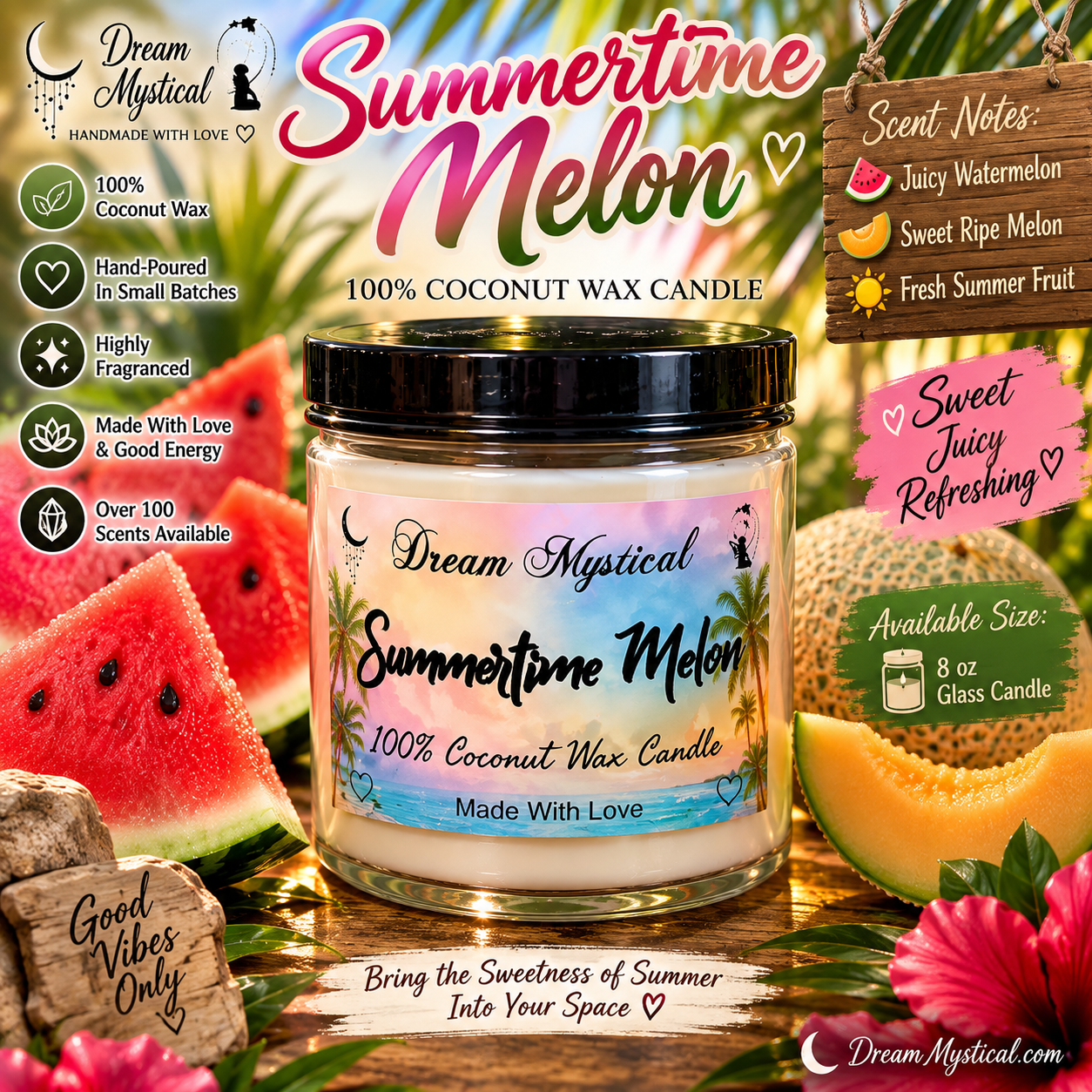🍉☀️ Summertime Melon – 100% Coconut Wax Candle