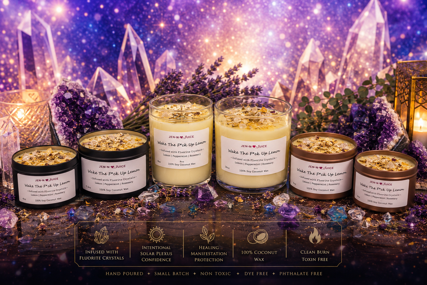 Wake The F*ck Up Lemon handmade Coconut wax Candle Soalar Plexus Confidence Positive Vibes Manifestation Intention Healing Protection
