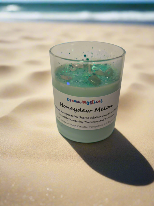 🍈Honeydew Melon Intentional Manifest 100% Coconut Wax 
✨ Sacral Chakra – Creativity • Sensuality • Manifestation • Mentoring • Nurturing • Protection