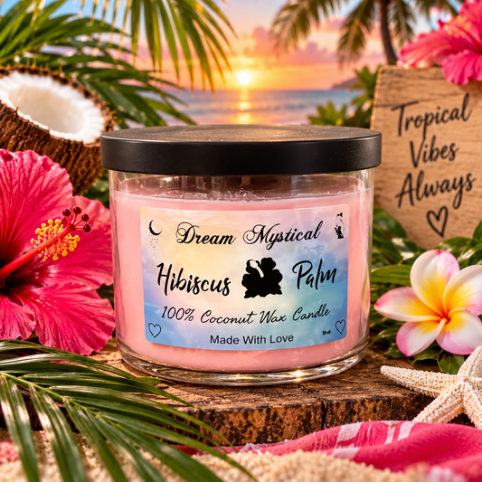 🌺 Hibiscus Palm | Tropical 100% Coconut Wax Candle | 16 oz 3-Wick Candle 🌴🥥✨