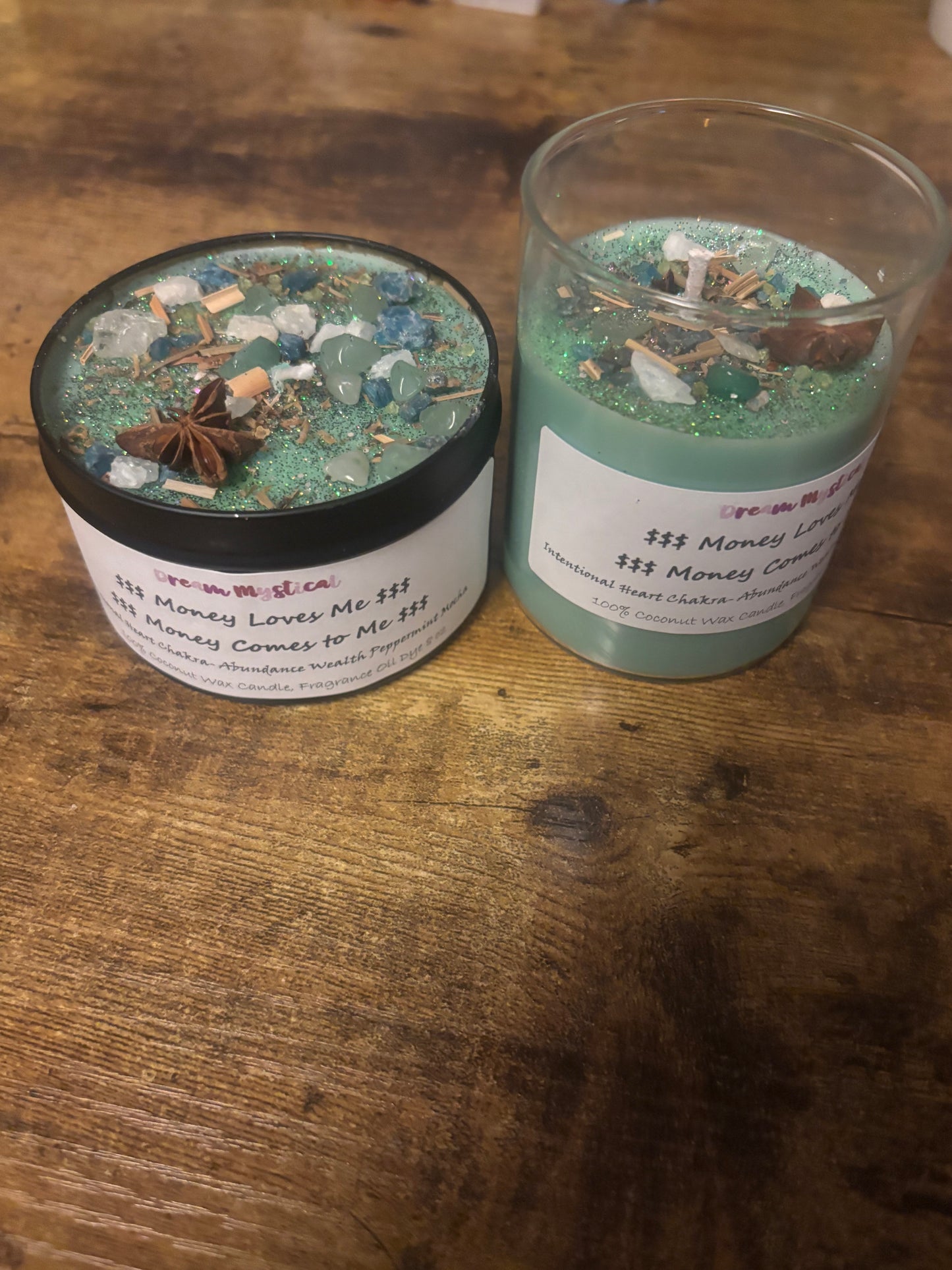 $$$Money Love Me Money Comes to Me$$$ Intentional Coconut Wax Candle 🕯️ Heart Chakra Abundance Wealth (Peppermint Mocha)