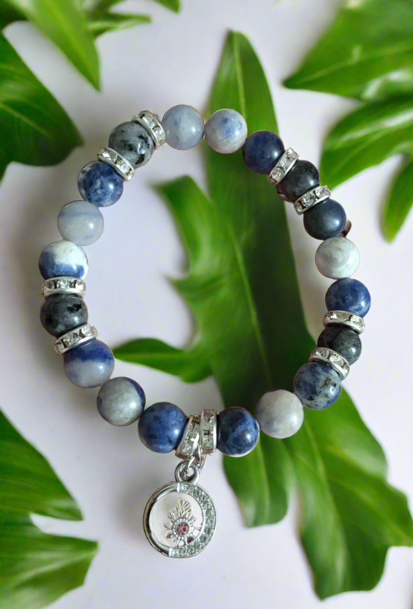 Empath Protection Moon Charm Solidate Labradorite Genuine 8mm Crystal Bracelet