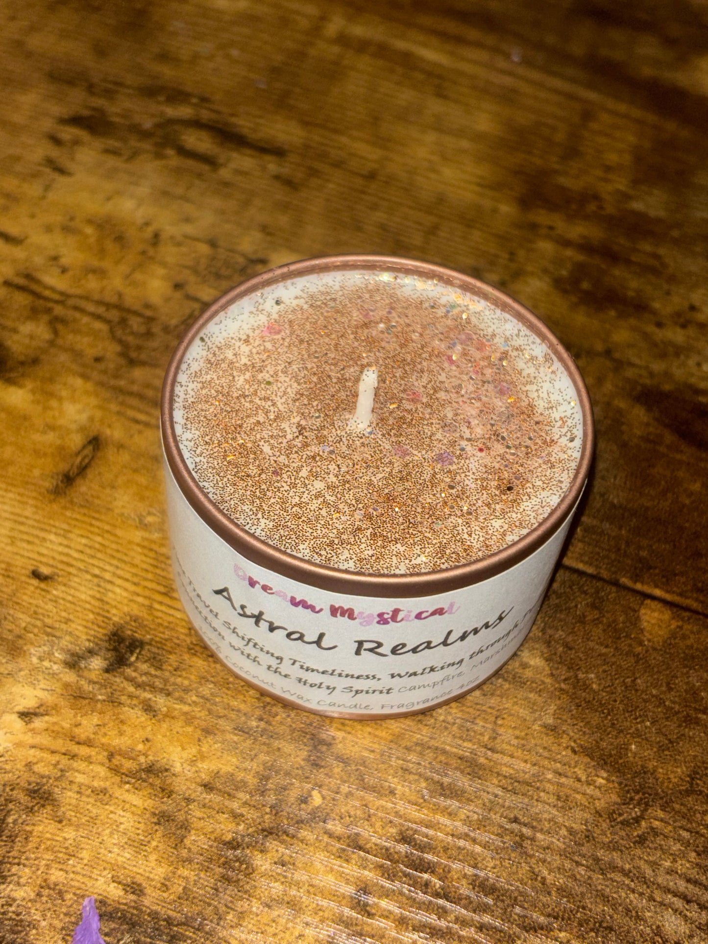 Astral Realms Campfire Marshmallow — Time Travel Shifting Timelines Walking through Portals Connection with the Holy Spirit Grounding Candle for Root & Heart Chakra Healing | Crystals + Herbs | Handmade Coconut Wax Candle