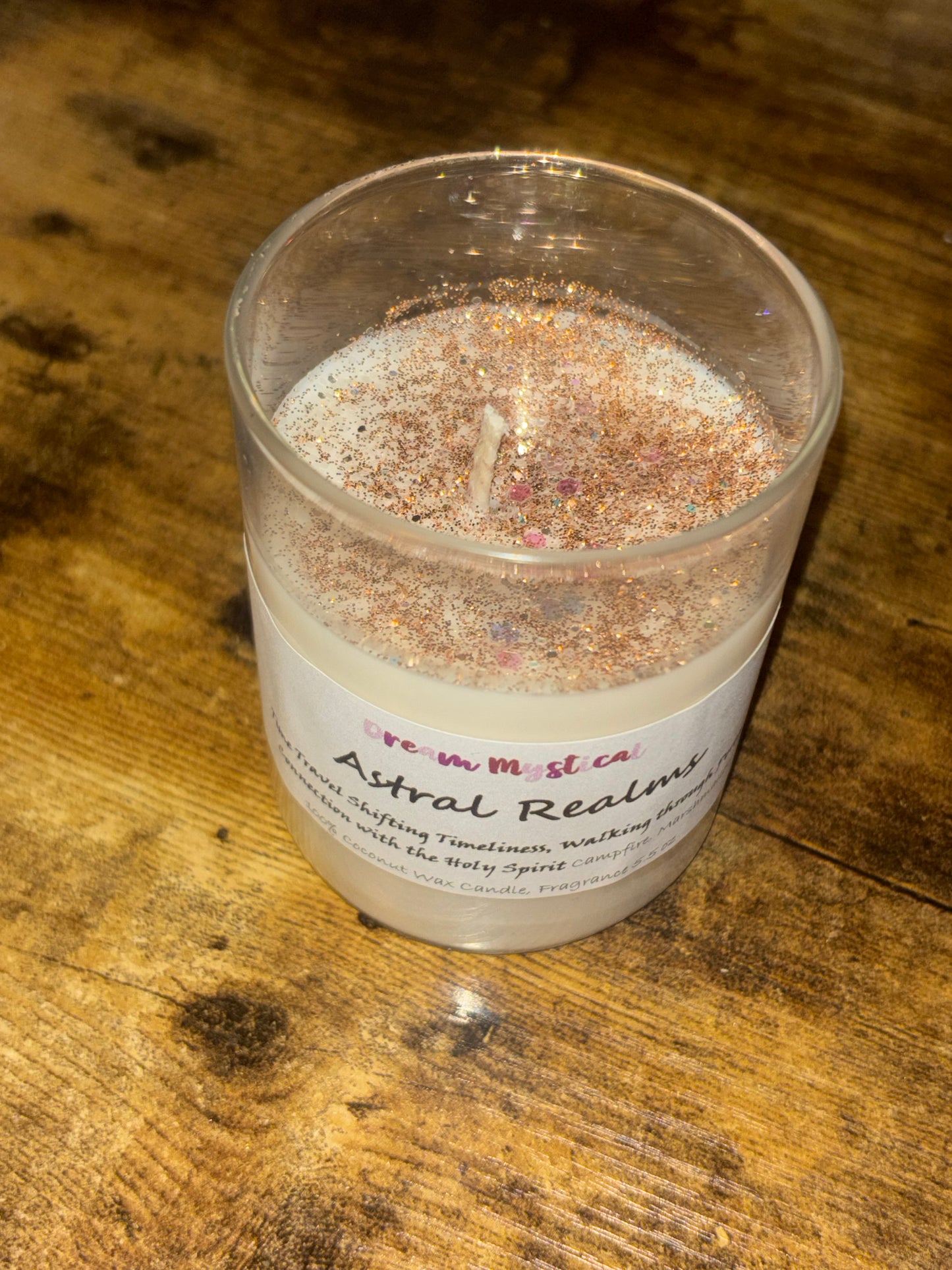 Astral Realms Campfire Marshmallow — Time Travel Shifting Timelines Walking through Portals Connection with the Holy Spirit Grounding Candle for Root & Heart Chakra Healing | Crystals + Herbs | Handmade Coconut Wax Candle