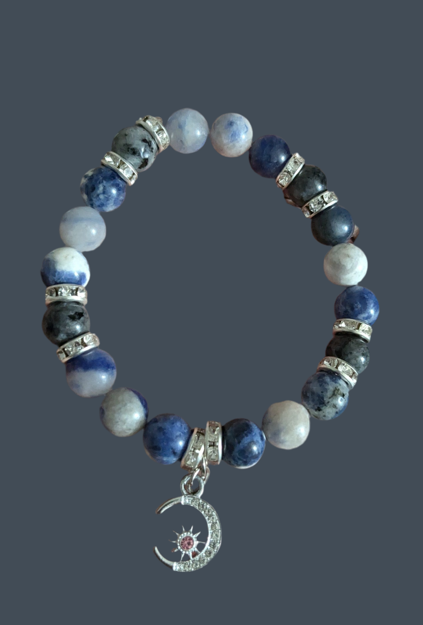 Empath Protection Moon Charm Solidate Labradorite Genuine 8mm Crystal Bracelet