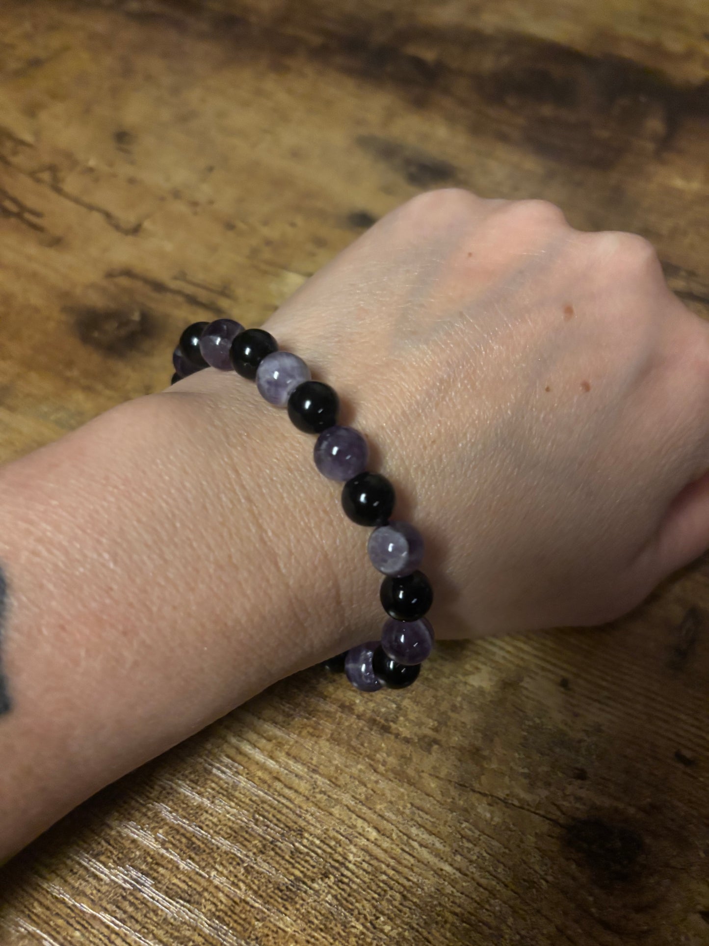 Shadowlight Guardian – Dog Tooth Amethyst & Black Tourmaline AAA Shielding & Clarity Bracelet