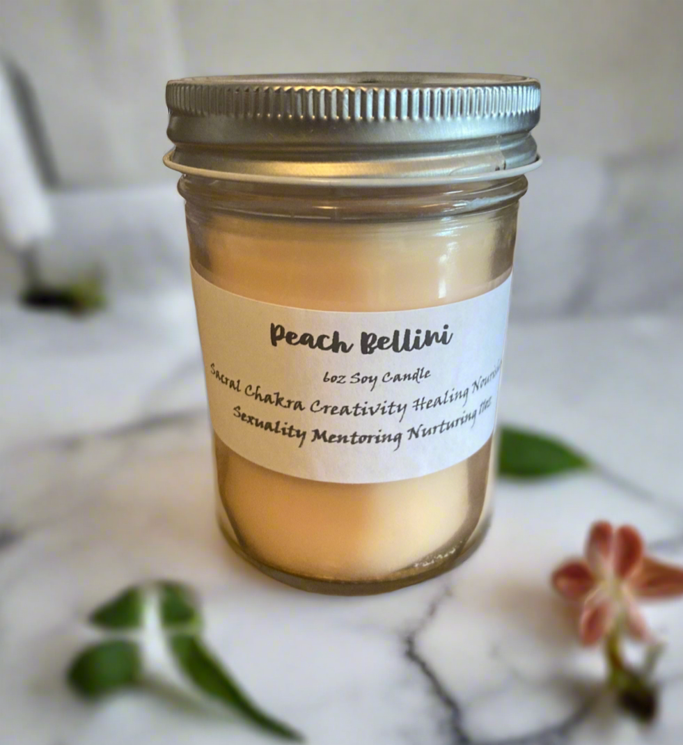 Peach Bellini Intentional Manifest handmade hand poured Soy Candle~ Sacral Chakra Creating Mentoring Sexuality Sensuality