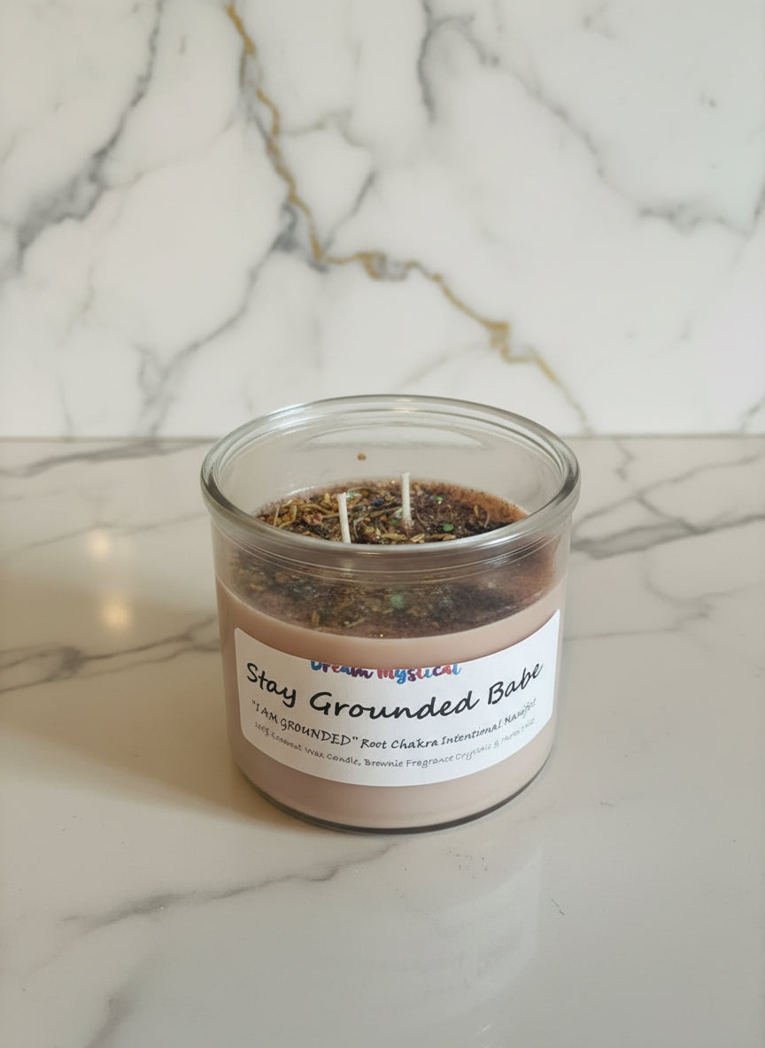 🌿 Stay Grounded Babe Brownie Scent– Root Chakra Intention Candle Coconut Wax for Protection, Stability & Calm