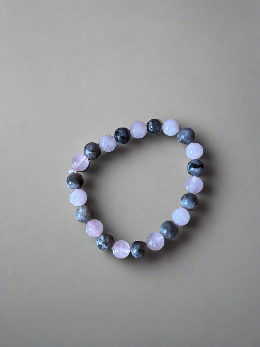Mystic Love Shield Rose Quartz & Labradorite Bracelet | Love & Protection Crystal Jewelry | Heart Crown Throat & Third Eye Chakra Healing | 6mm 8mm Beads