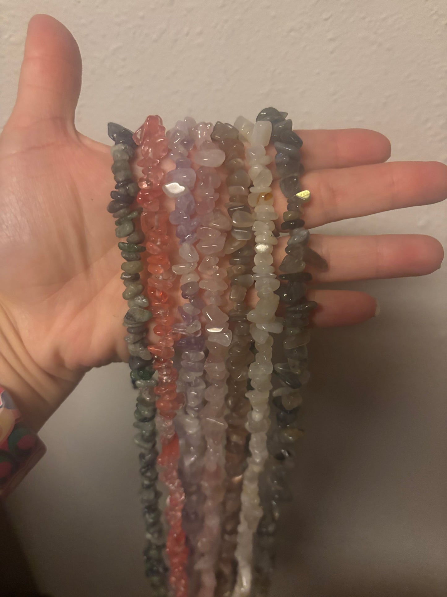 34 inch Natural Gemstone Chips Beads | Violate Flame Mixed Tanzanite, Labradorite, Rose Quartz, Cherry Quartz, Moknstone, Lavender Jade, Grey Moonetone