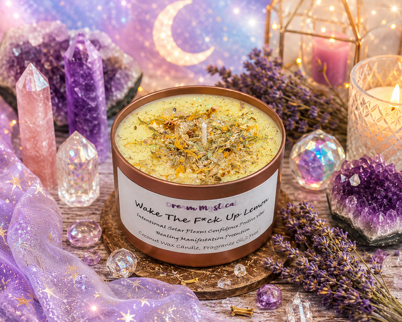 Wake The F*ck Up Lemon handmade Coconut wax Candle Soalar Plexus Confidence Positive Vibes Manifestation Intention Healing Protection