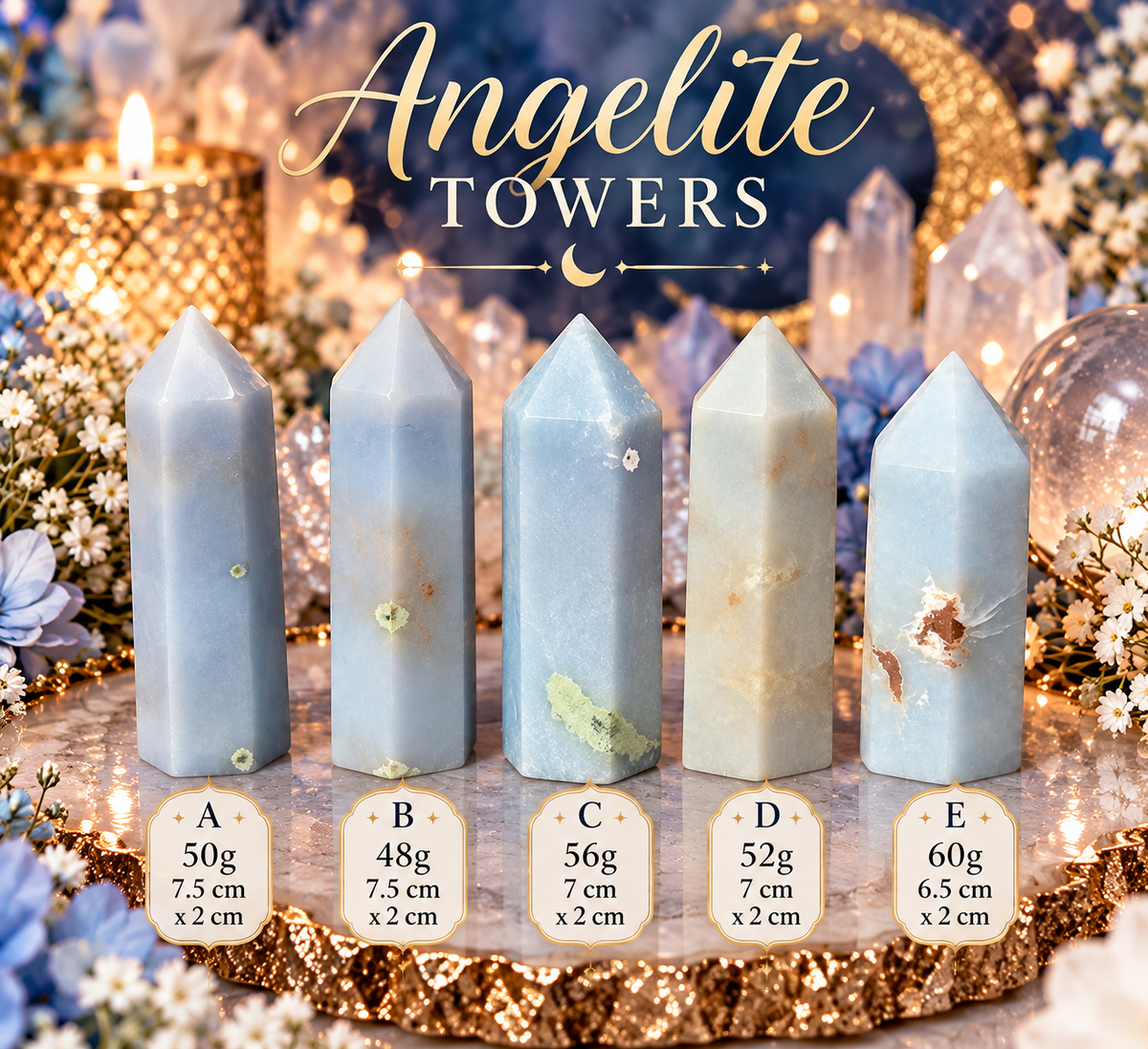 💙 ANGELITE CRYSTAL TOWERS | Peace • Communication • Divine Guidance