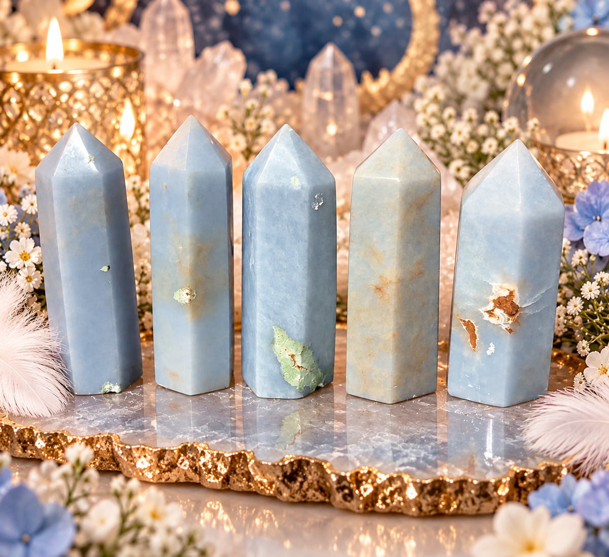 💙 ANGELITE CRYSTAL TOWERS | Peace • Communication • Divine Guidance