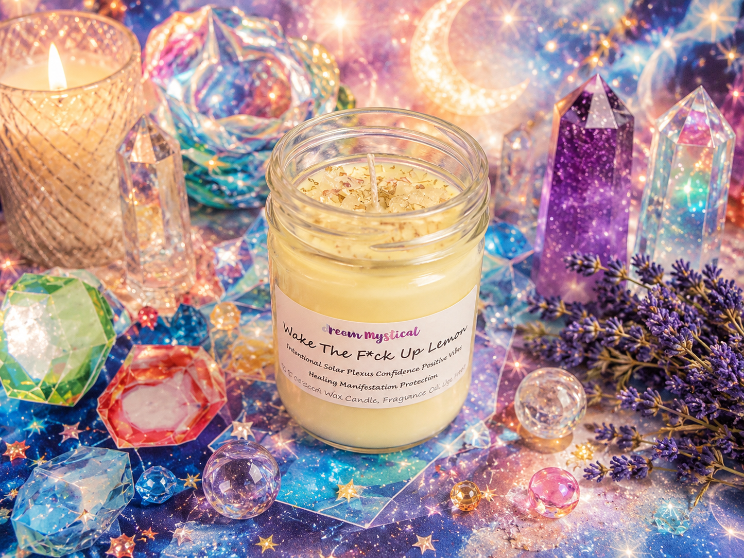 Wake The F*ck Up Lemon handmade Coconut wax Candle Soalar Plexus Confidence Positive Vibes Manifestation Intention Healing Protection