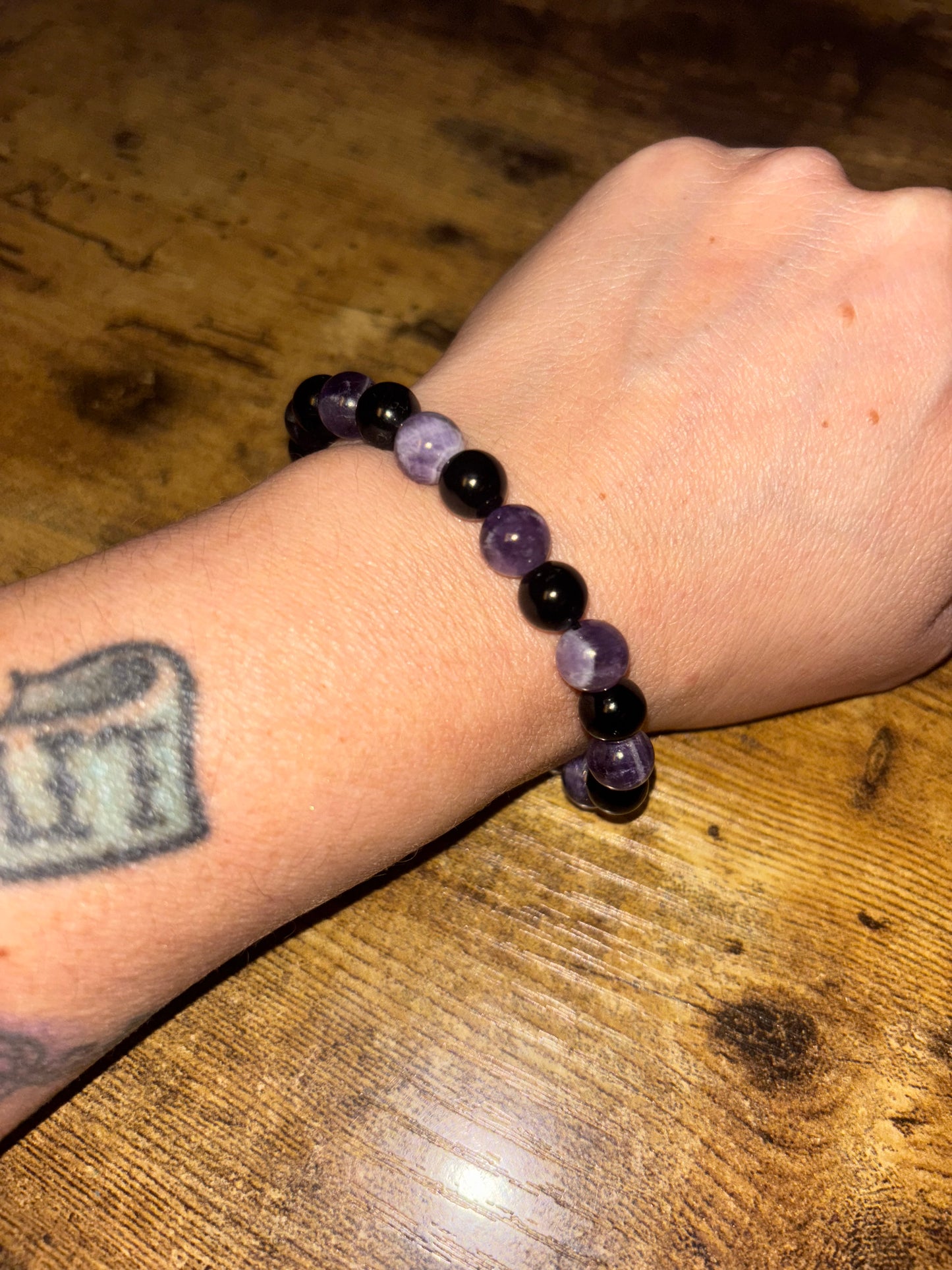 Shadowlight Guardian – Dog Tooth Amethyst & Black Tourmaline AAA Shielding & Clarity Bracelet