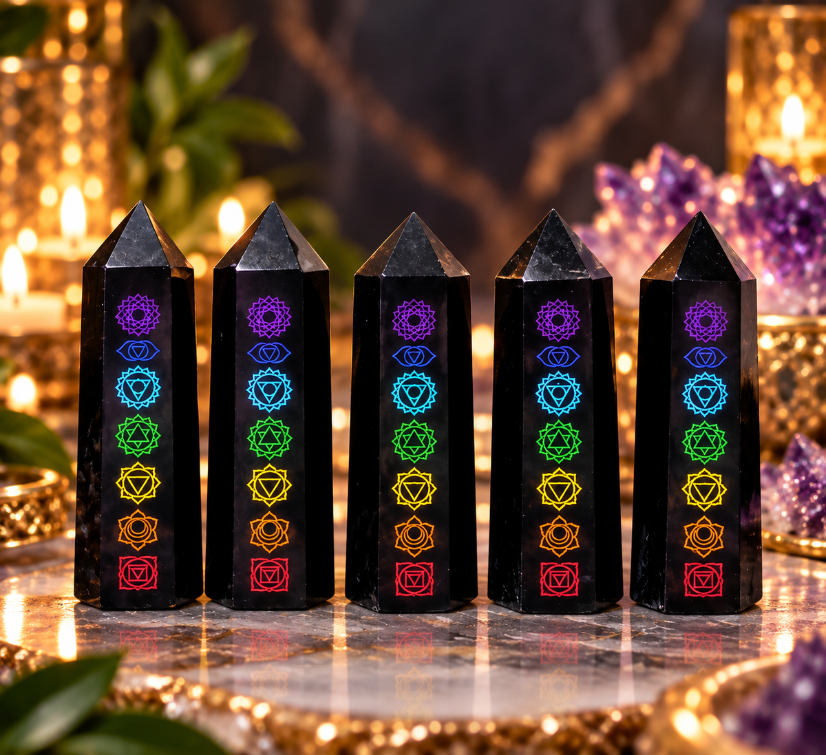 🖤🌈 Black Obsidian 7 Chakra Tower | Protection • Grounding • Energy Balance
