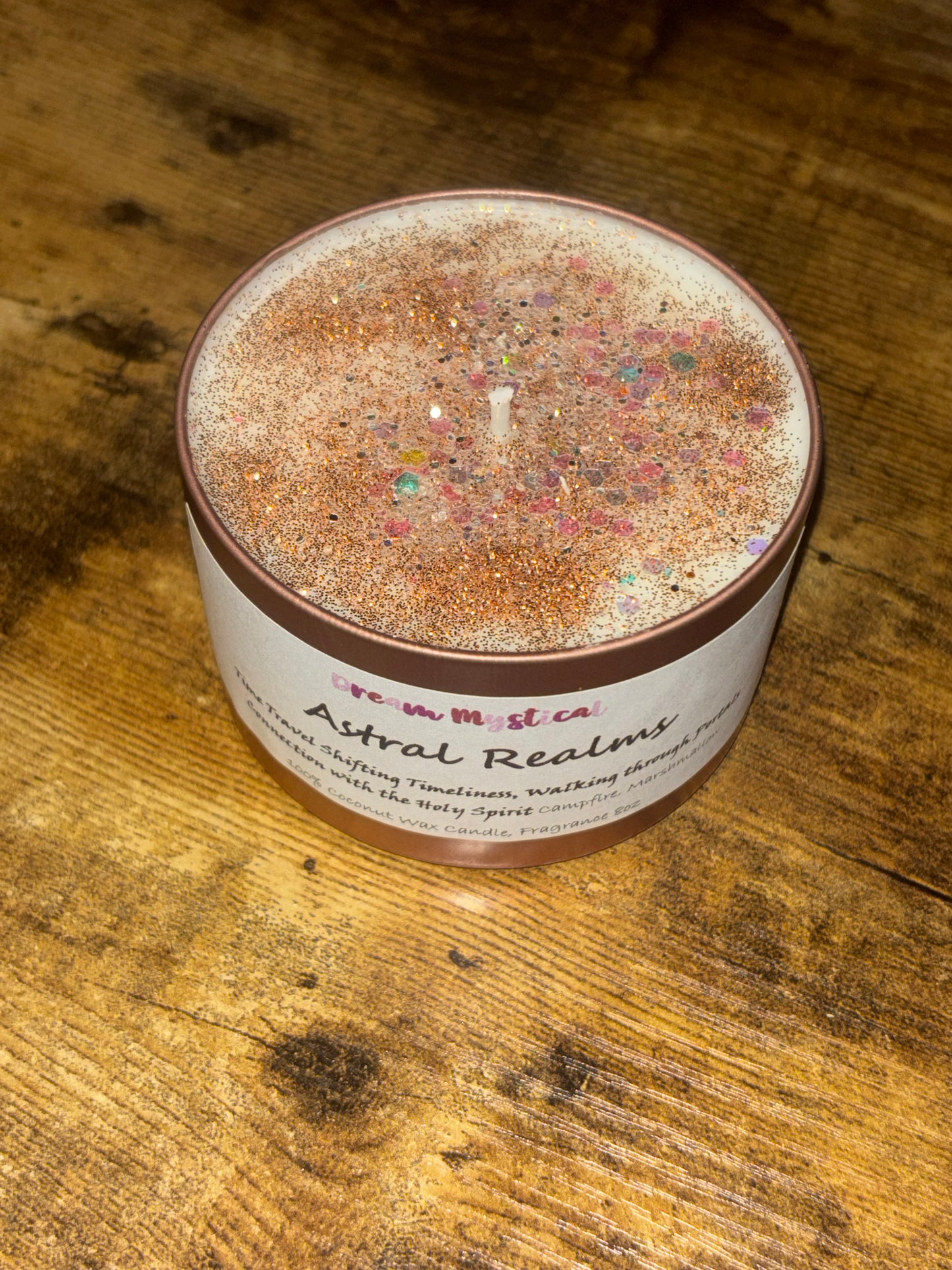 Astral Realms Campfire Marshmallow — Time Travel Shifting Timelines Walking through Portals Connection with the Holy Spirit Grounding Candle for Root & Heart Chakra Healing | Crystals + Herbs | Handmade Coconut Wax Candle