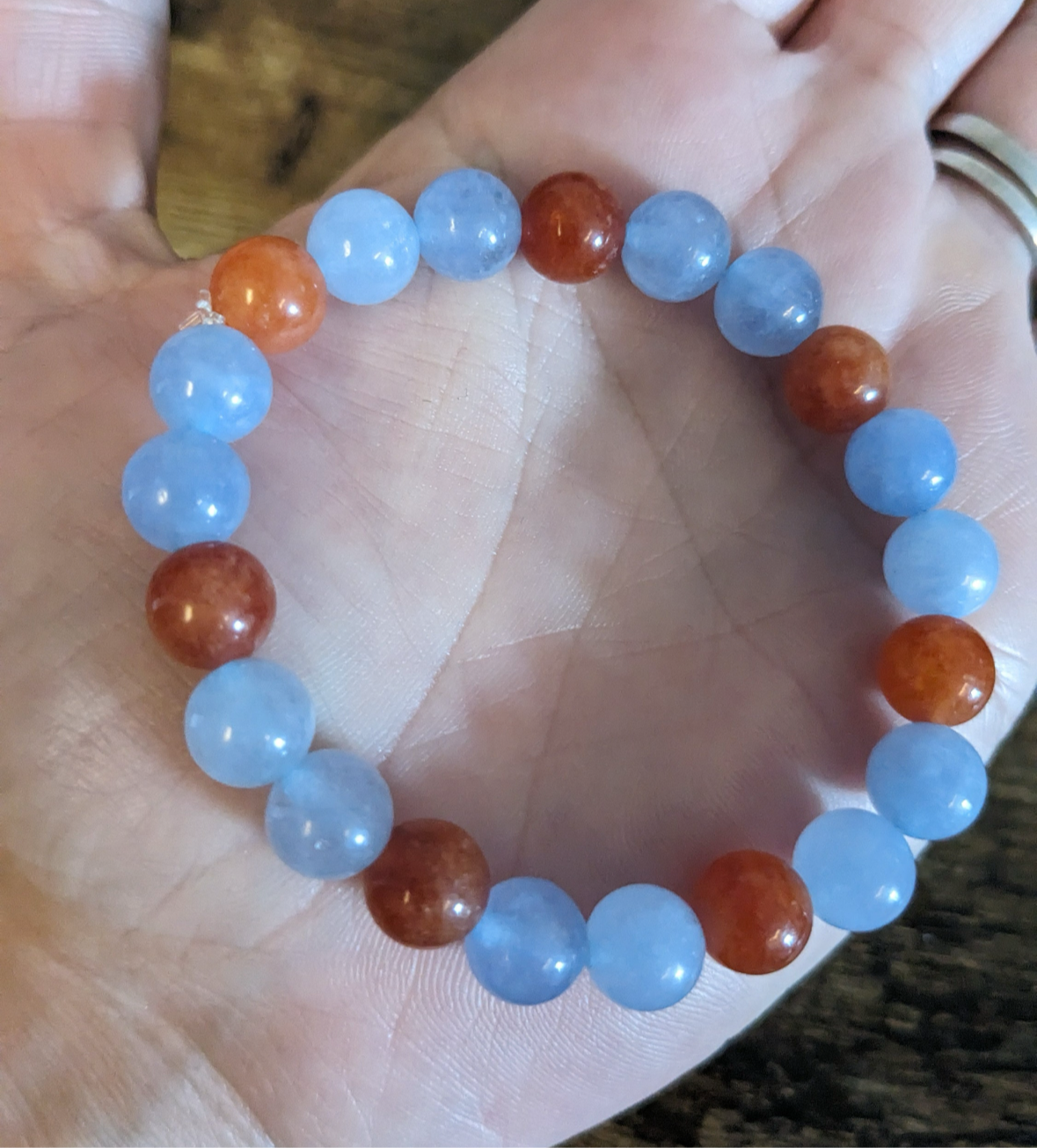 8MM Orange Carnelian Blue Aquarium Divine Natural Genuine Crystal Bracket Confidence Protection & Reiki Healing