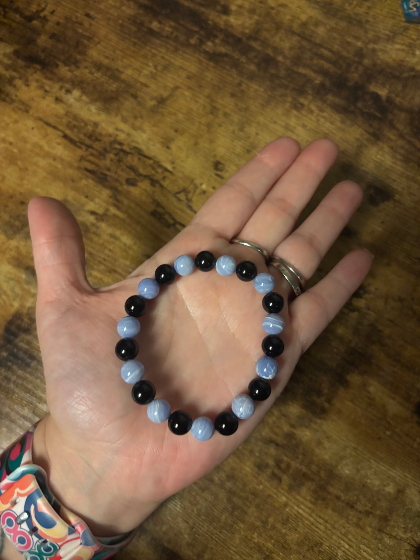 Celestial Shield Harmony Bracelet | Black Tourmaline Blue Lace Agate | Throat & Root Chakra Balance • Reiki Healing Protection Peace