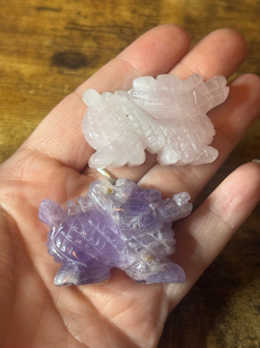 Dragon Carving- Rose Quartz •Amethyst