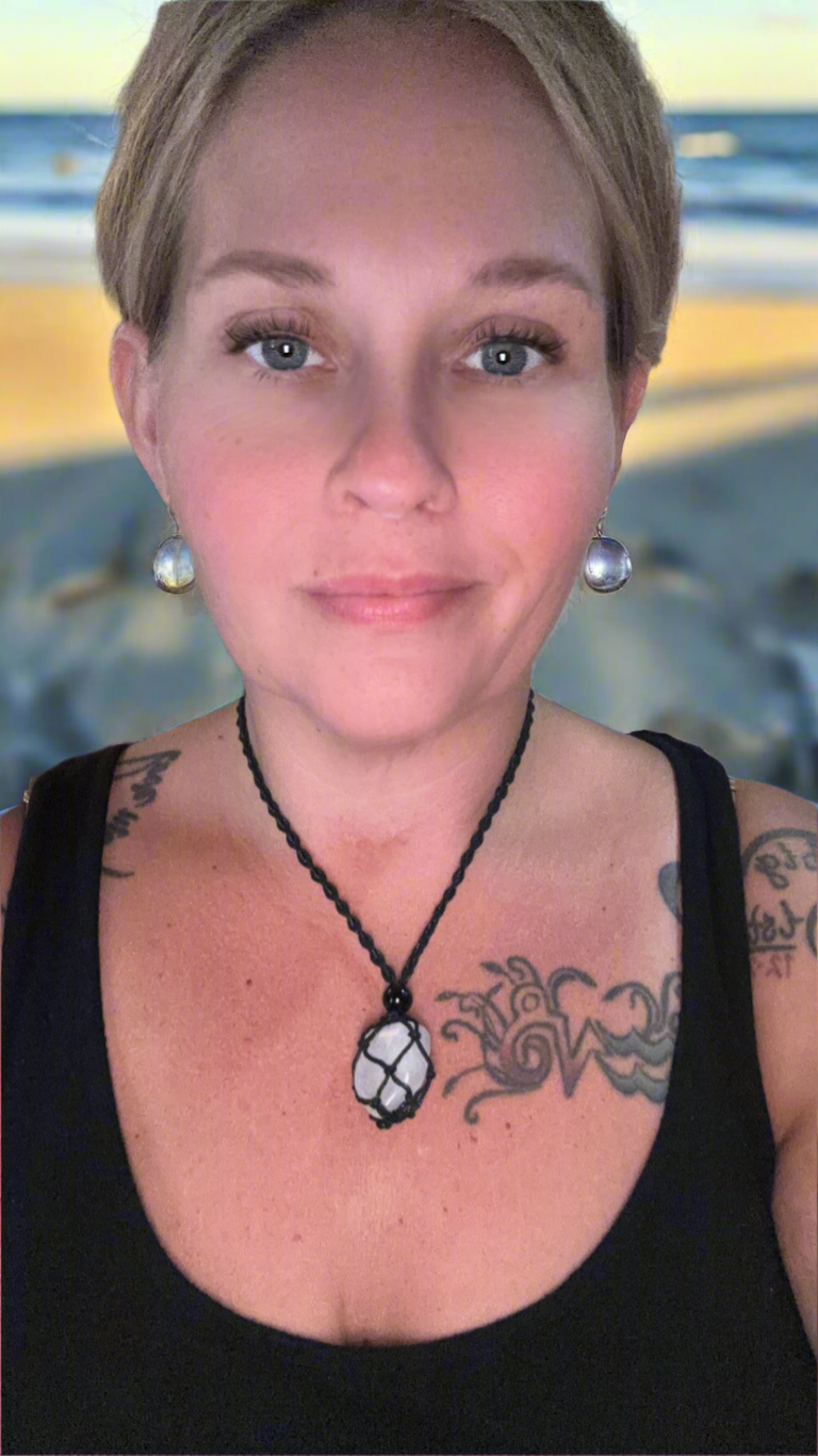 Light Alchemist Clear Quartz Reiki Infused Interchangeable adjustable crystal Macrame pouch necklace