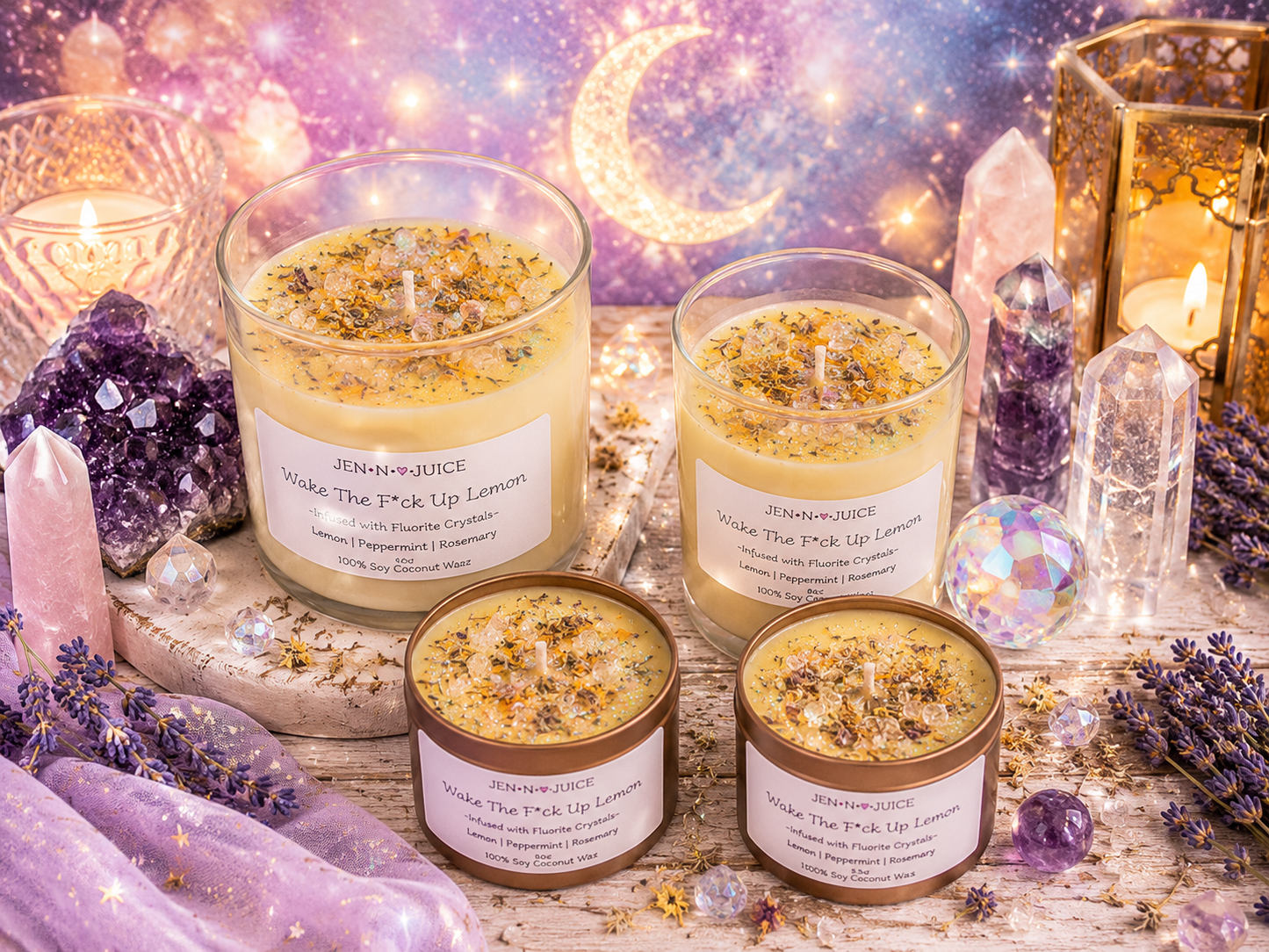 Wake The F*ck Up Lemon handmade Coconut wax Candle Soalar Plexus Confidence Positive Vibes Manifestation Intention Healing Protection