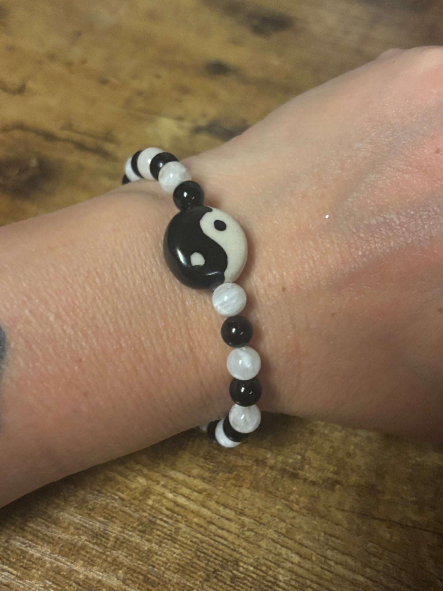 ☯️ Yin Yang Balance Bracelet Tourmaline and Moonstone