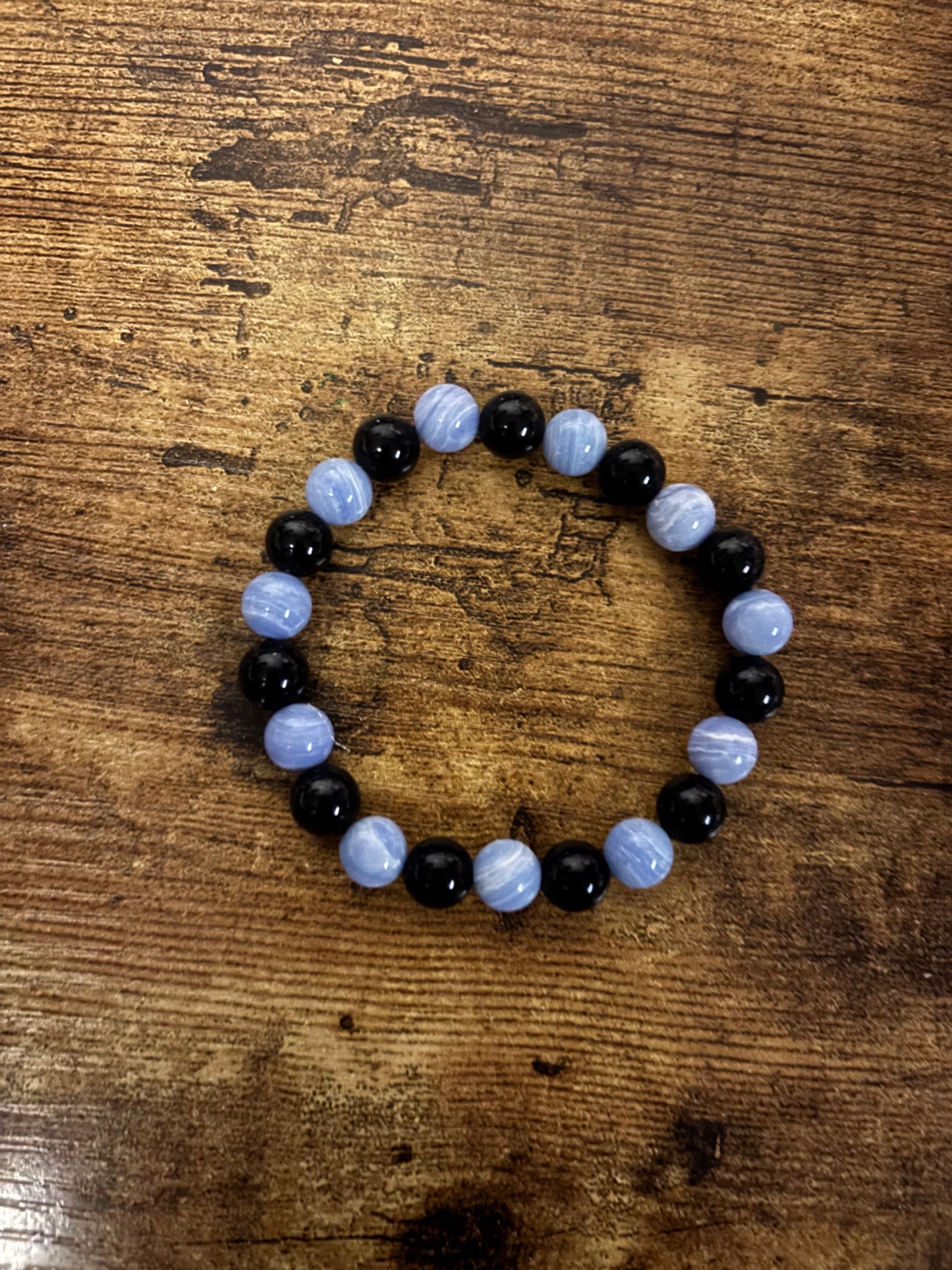 Celestial Shield Harmony Bracelet | Black Tourmaline Blue Lace Agate | Throat & Root Chakra Balance • Reiki Healing Protection Peace